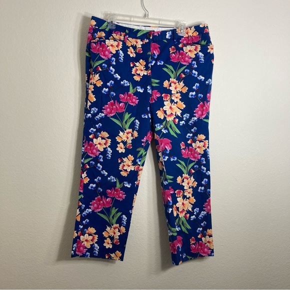 Land’s End Floral Cropped Pants - Blue/Pink - 14 - Straight Leg - Picture 1 of 7